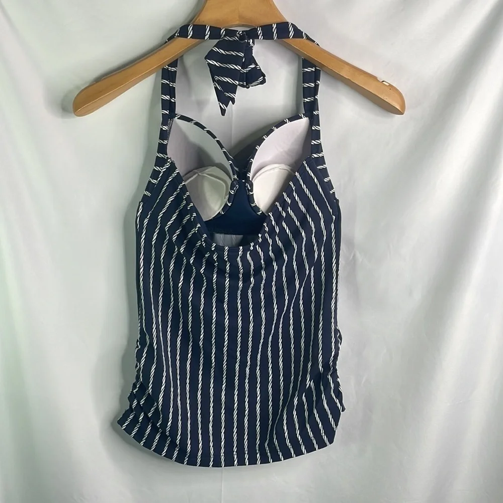 Seafolly  navy, and white tankini top with push-up bra and nautical rope print